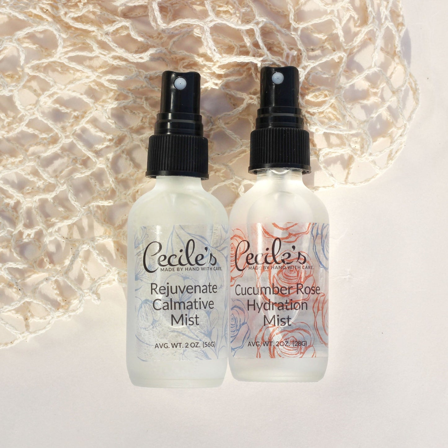 Cecile's Rejuvenate Calmative Mist aromatherapy, and Cucumber Rose Hydration Mist toner and facial refresher mist hydration